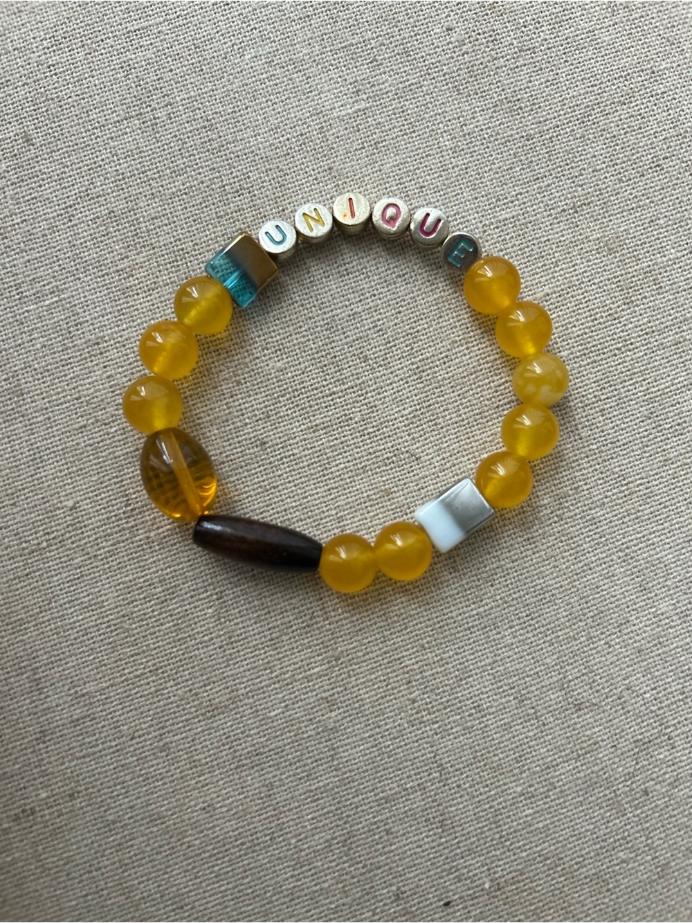 Yellow Beaded "UNIQUE" Stretch Bracelet